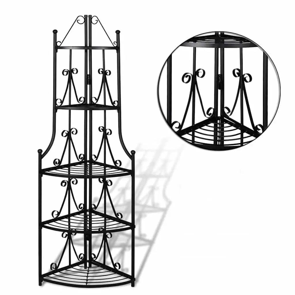 5-Tier Corner Plant Rack Black Garden Patio Stand Display Flower Shelf Unit