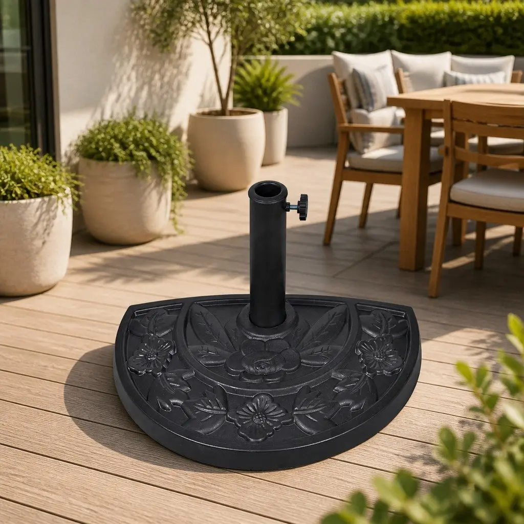 Half Round Parasol Base Outdoor Umbrella Stand Black Resin Garden Patio Holder
