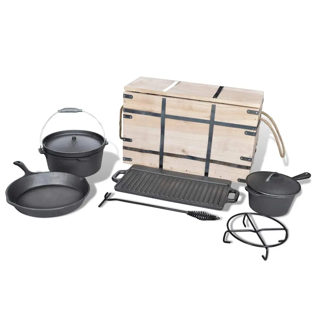 Dutch Oven Set 9 Piece Outdoor Cooking Black Cookware Grill Pan Picnic BBQ Camping Tools