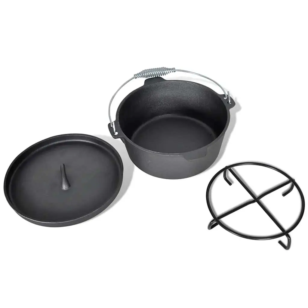 Dutch Oven Set 9 Piece Outdoor Cooking Black Cookware Grill Pan Picnic BBQ Camping Tools