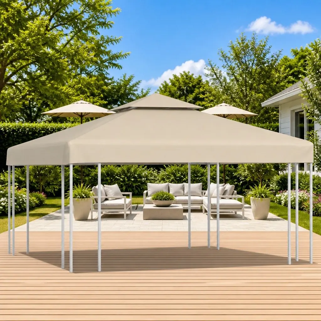Waterproof Gazebo Canopy Top Cover Replacement 3x3m Beige Outdoor
