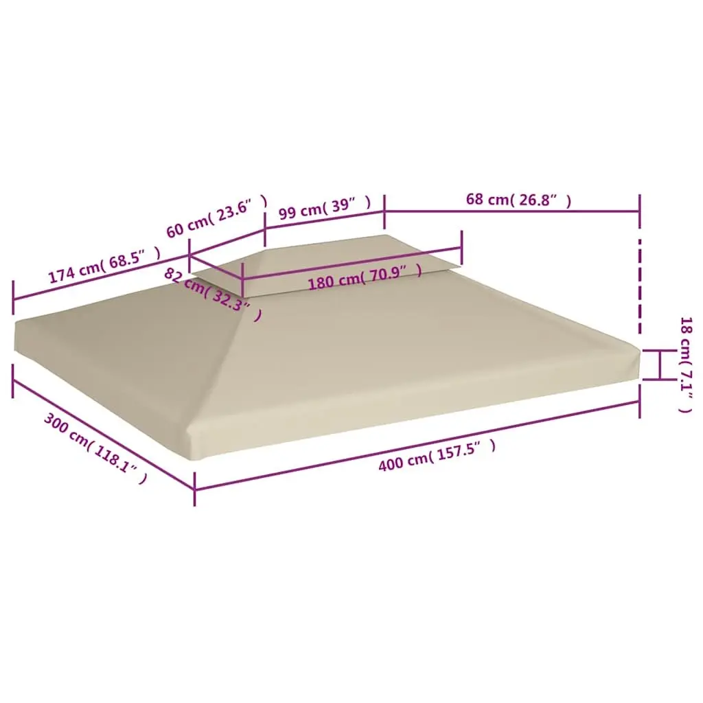 Gazebo Cover Replacement Water-Resistant 3x4m Outdoor Canopy Beige