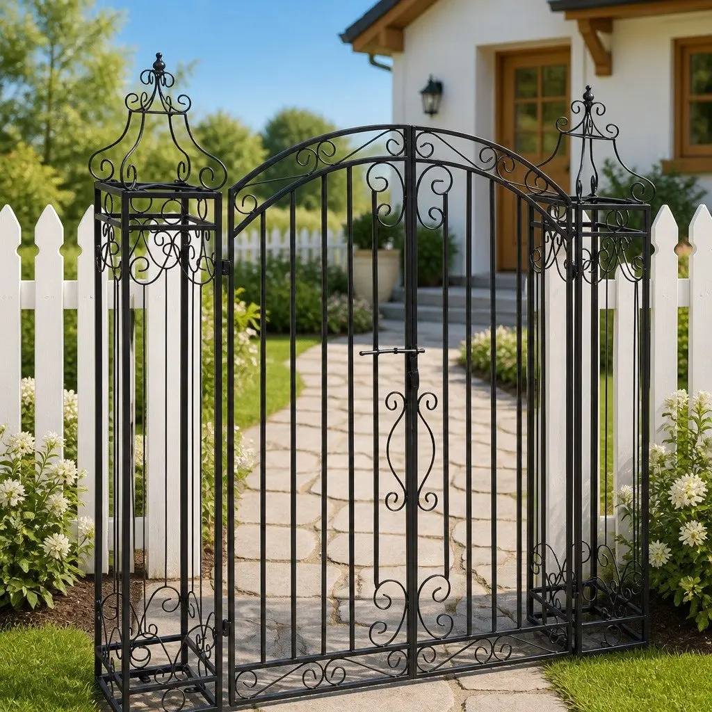 Wrought Iron Garden Gate Outdoor Fencing 122x20.5x134cm Black