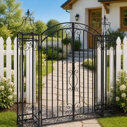 Reliable Black Wrought Iron Garden Gate for Outdoor Use