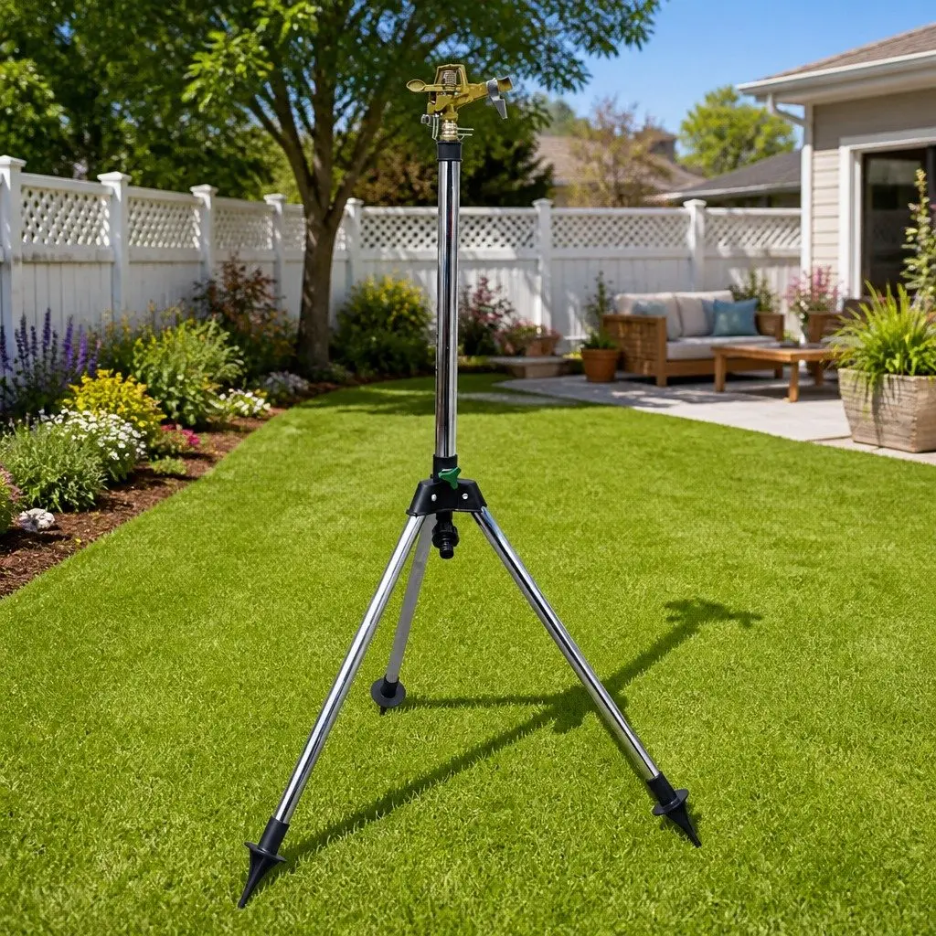 Impulse Sprinkler Tripod Base Garden Watering Adjustable Angles Silver