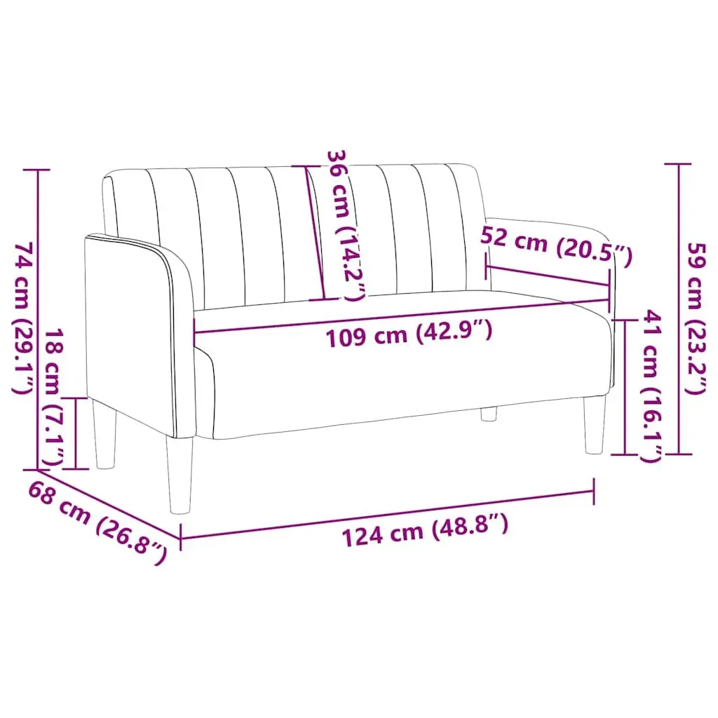 Loveseat Sofa Compact Seating 109cm Grey Velvet