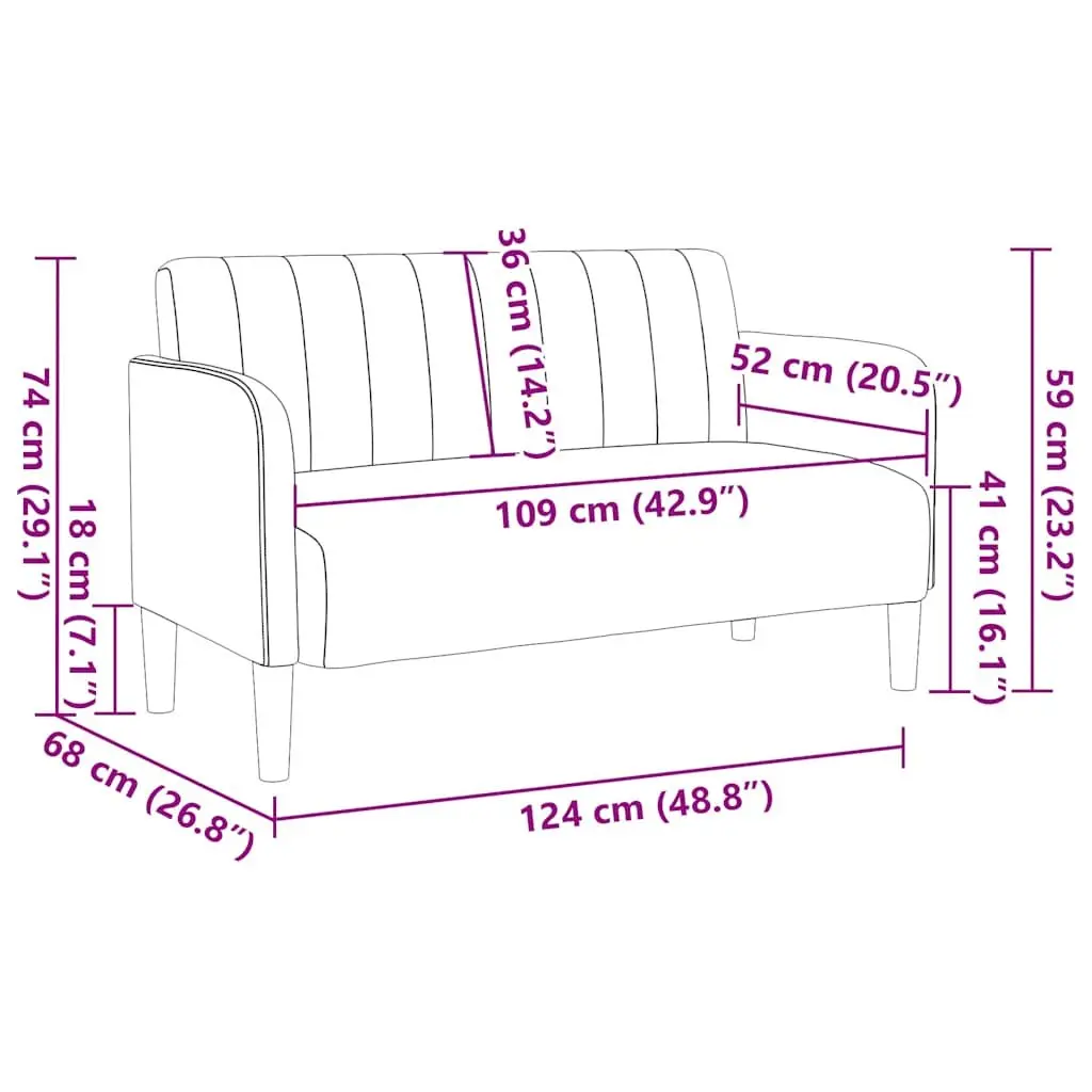 Loveseat Sofa Modern Compact 109cm Black Velvet Two-Seater Couch