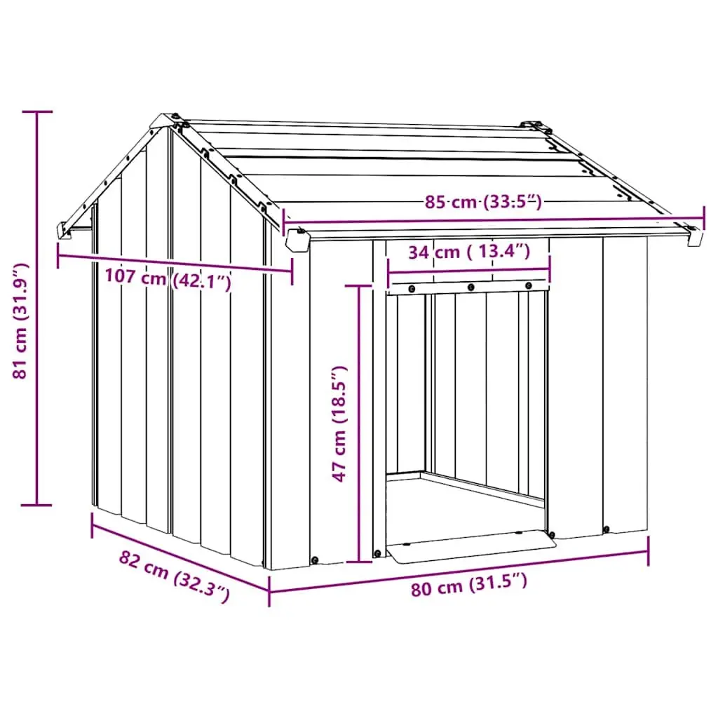 Dog House Galvanised Steel Outdoor Pet Shelter 85x107x81cm Anthracite