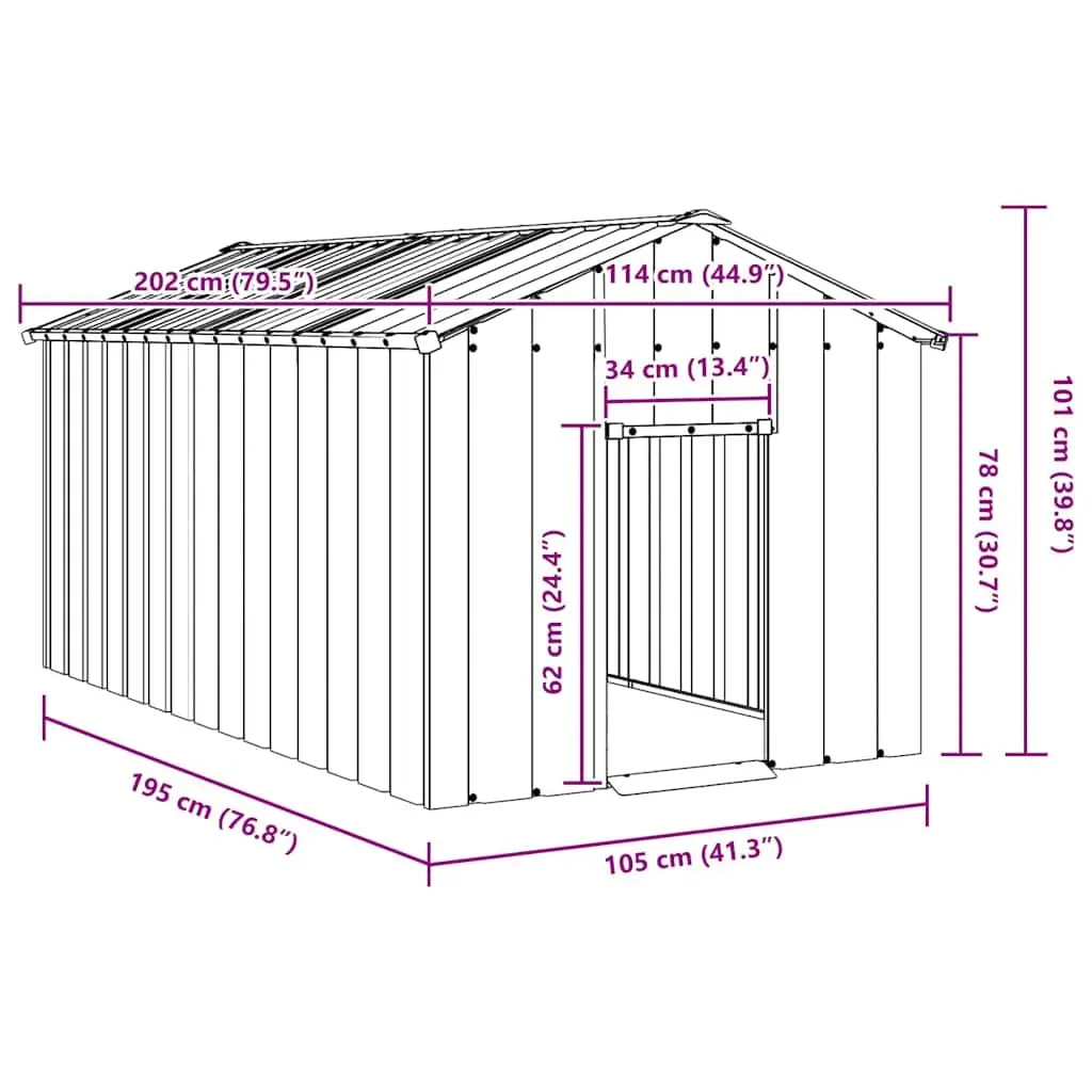 Dog House Outdoor Pet Shelter Grey Galvanised Steel 114 x 202 x 101 cm