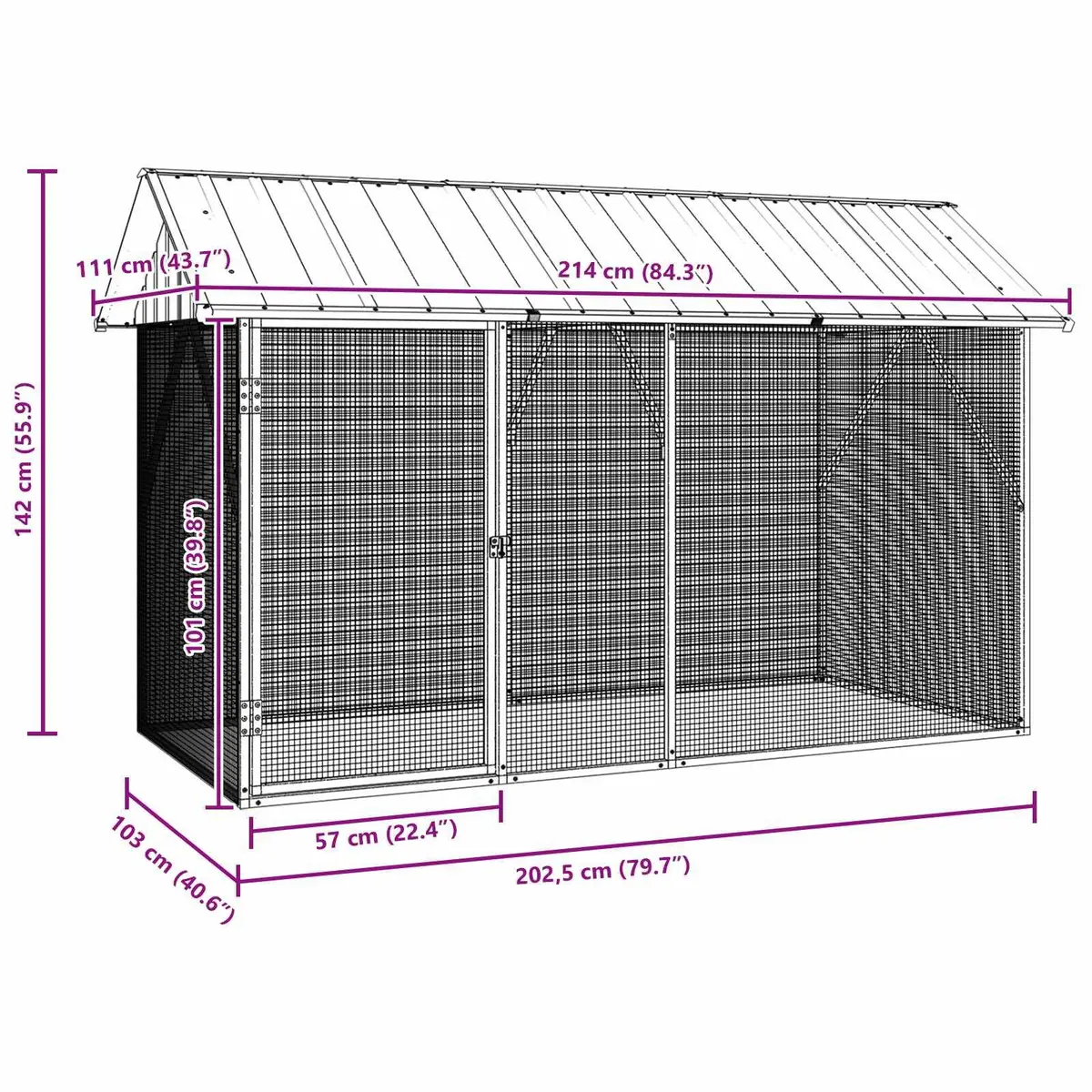 Bird Cage Outdoor Galvanised Steel 227 x 112 x 141 cm Anthracite