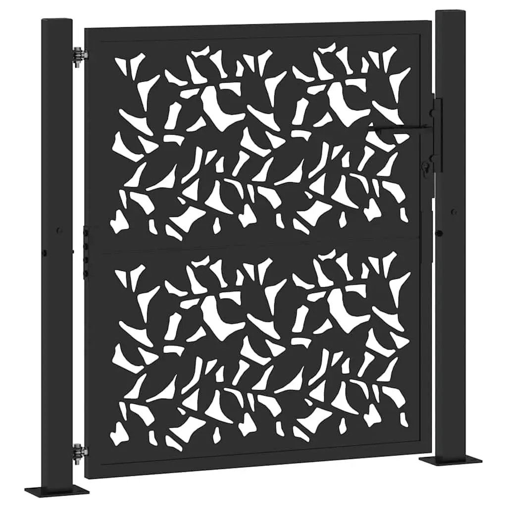 Garden Gate Black 100x100 cm Steel Laser-Cut Design Lockable Entrance Patio