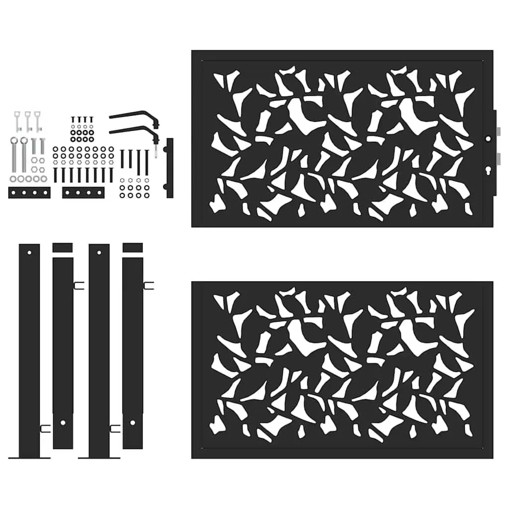 Garden Gate Black 100x100 cm Steel Laser-Cut Design Lockable Entrance Patio