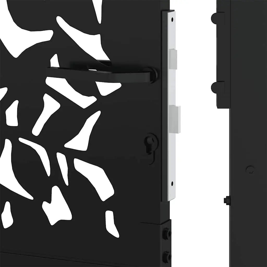 Garden Gate Black 100x100 cm Steel Laser-Cut Design Lockable Entrance Patio