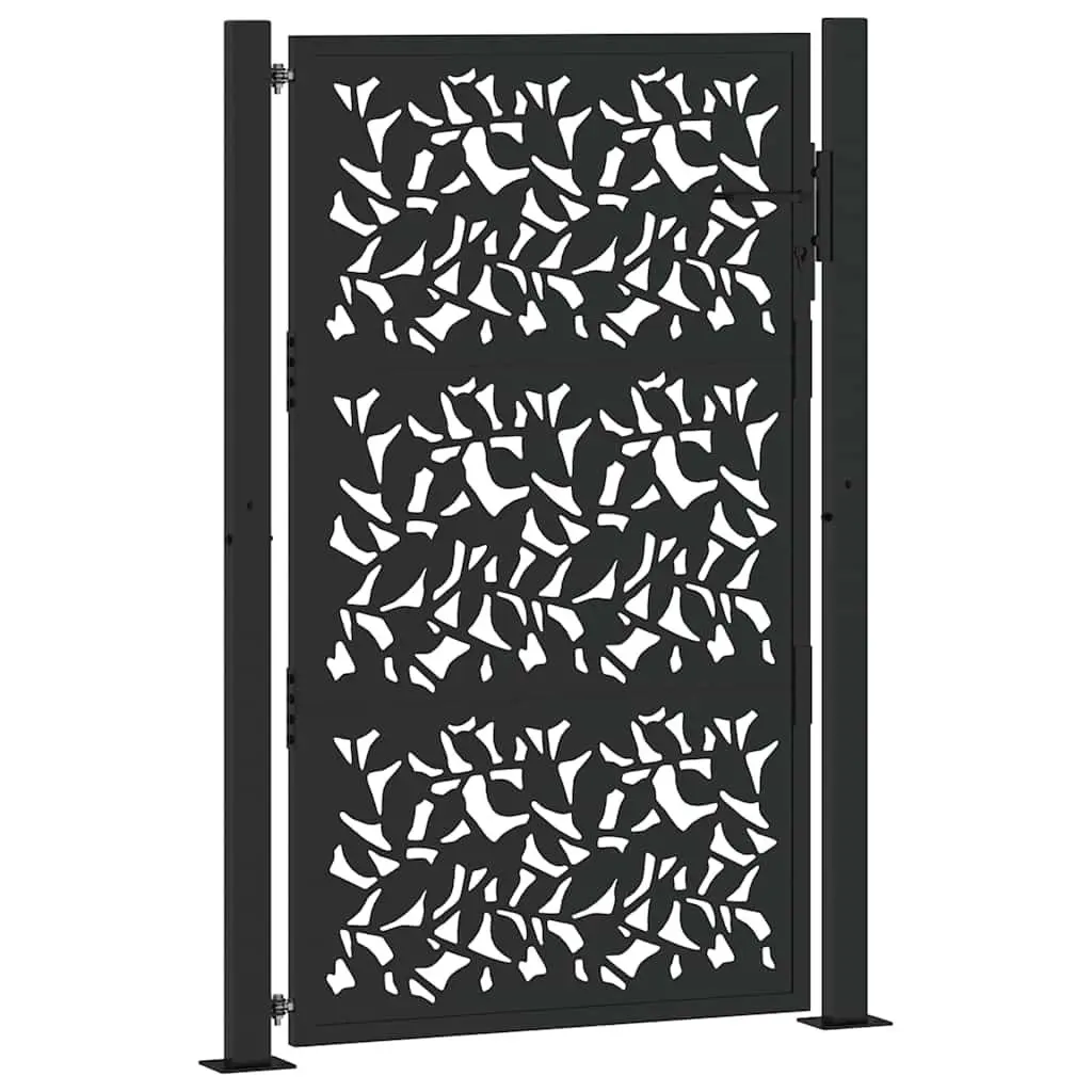 Garden Gate Black 100x150 cm Steel Laser Cut Design Outdoor Entrance Patio Fence