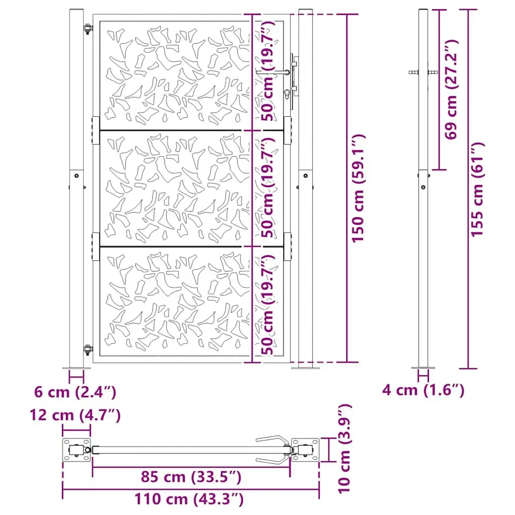 Garden Gate Black 100x150 cm Steel Laser Cut Design Outdoor Entrance Patio Fence