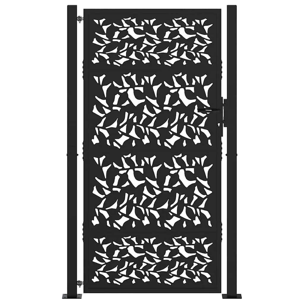 Garden Gate Black Steel Laser-Cut Design 100x175cm Lockable Outdoor Entrance