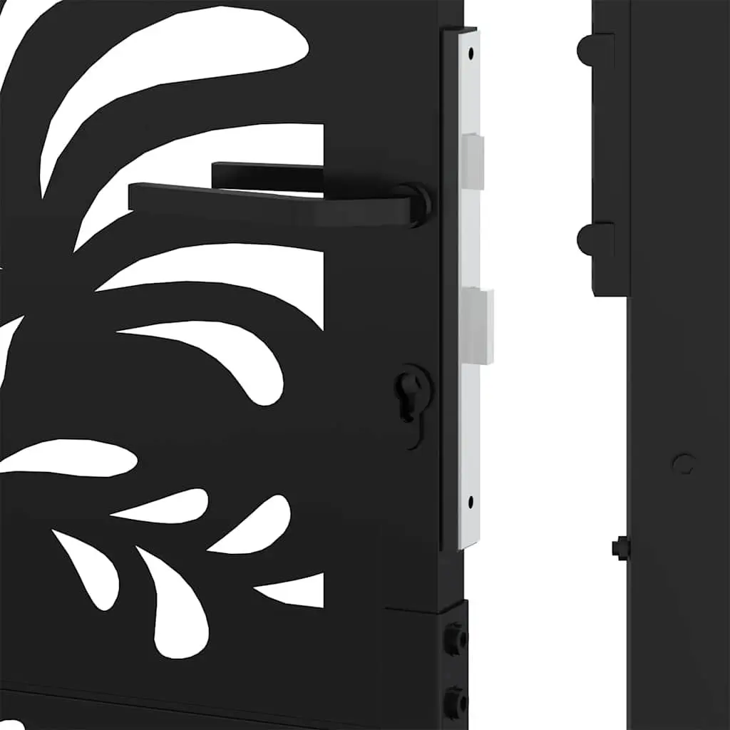 Garden Gate Black 100x100 cm Steel Wave Design Lockable Outdoor Entrance Patio