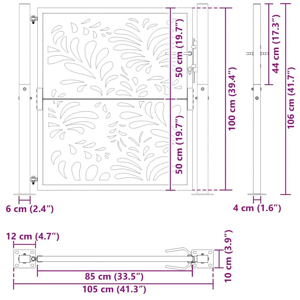 Garden Gate Black 100x100 cm Steel Wave Design Lockable Outdoor Entrance Patio