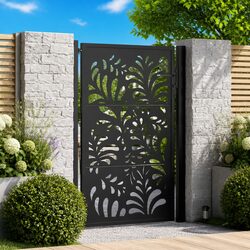 Durable Black Steel Garden Gate with Wave Pattern Design