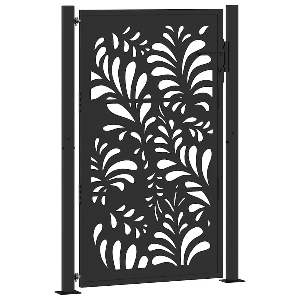 Garden Gate Black 100x150 cm Steel Wave Design Laser-Cut Outdoor Fence Entry