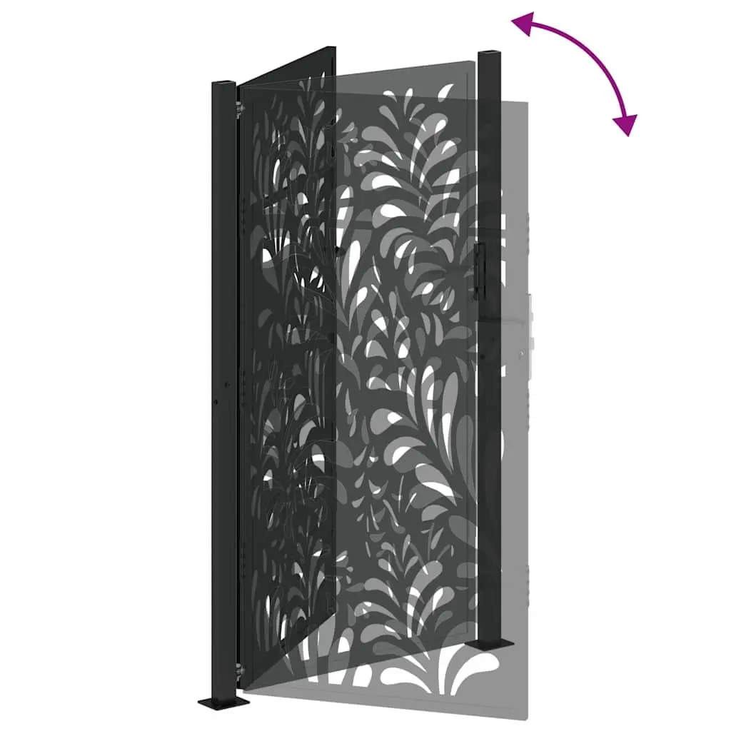 Garden Gate Black 100x175 cm Steel Wave Design Outdoor Patio Fence Entry