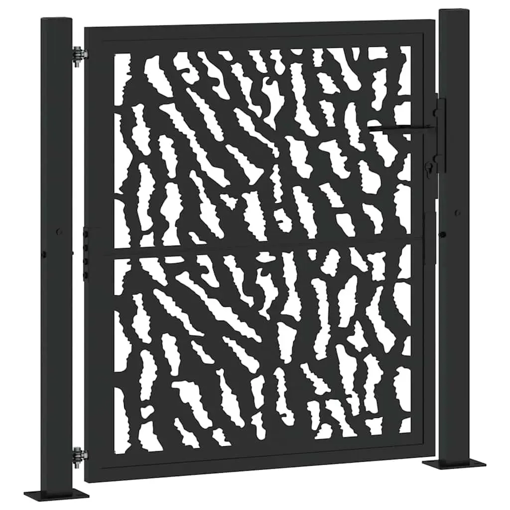 Garden Gate Black 100x100 cm Steel Laser-Cut Design Outdoor Entrance Patio Fence