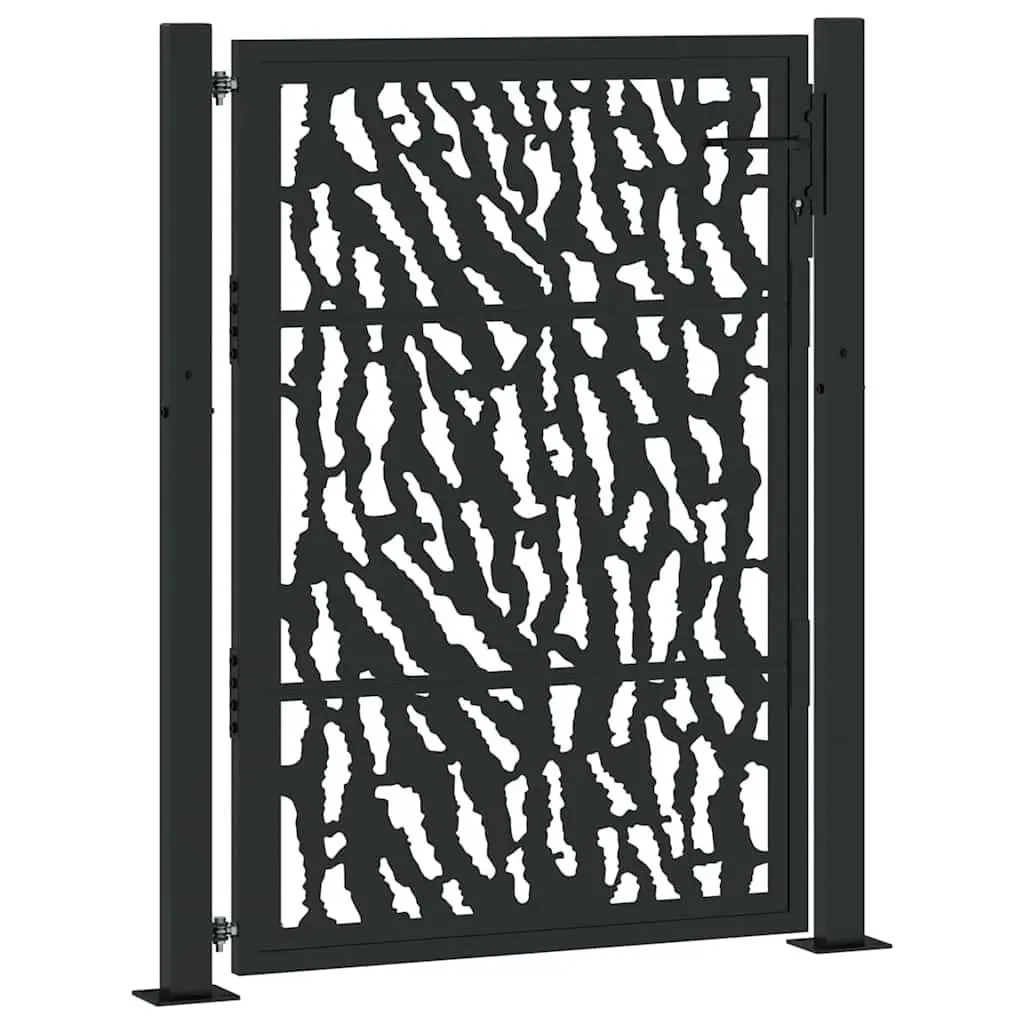 Garden Gate Black 100x125 cm Steel Laser-Cut Design Outdoor Fence Entry Lockable