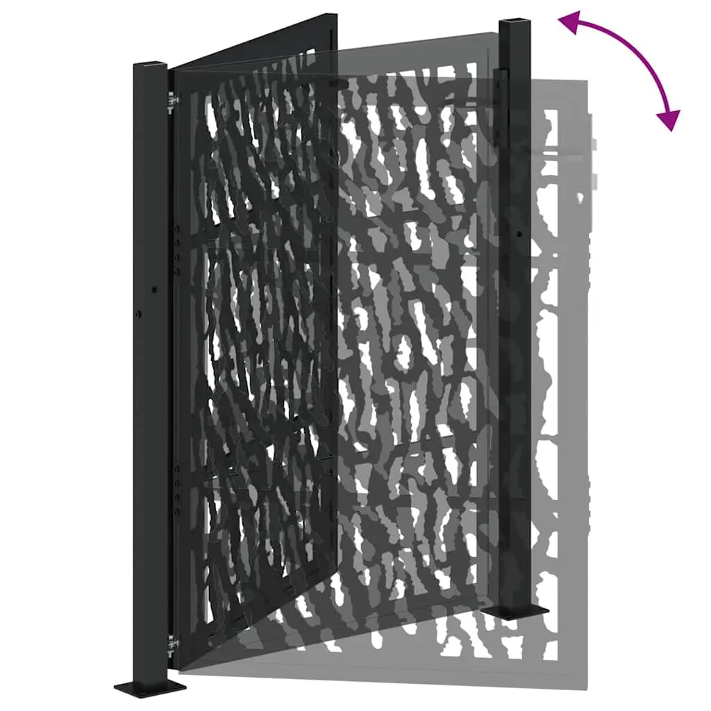 Garden Gate Black 100x125 cm Steel Laser-Cut Design Outdoor Fence Entry Lockable