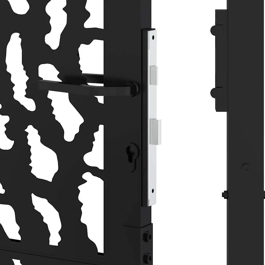 Garden Gate Black 100x150 cm Steel Laser-Cut Design Lockable Entrance Patio