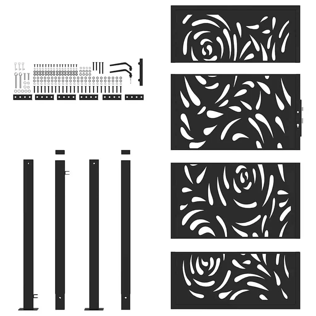 Garden Gate Black 100x175cm Steel Flame Design Outdoor Entrance Durable Lockable