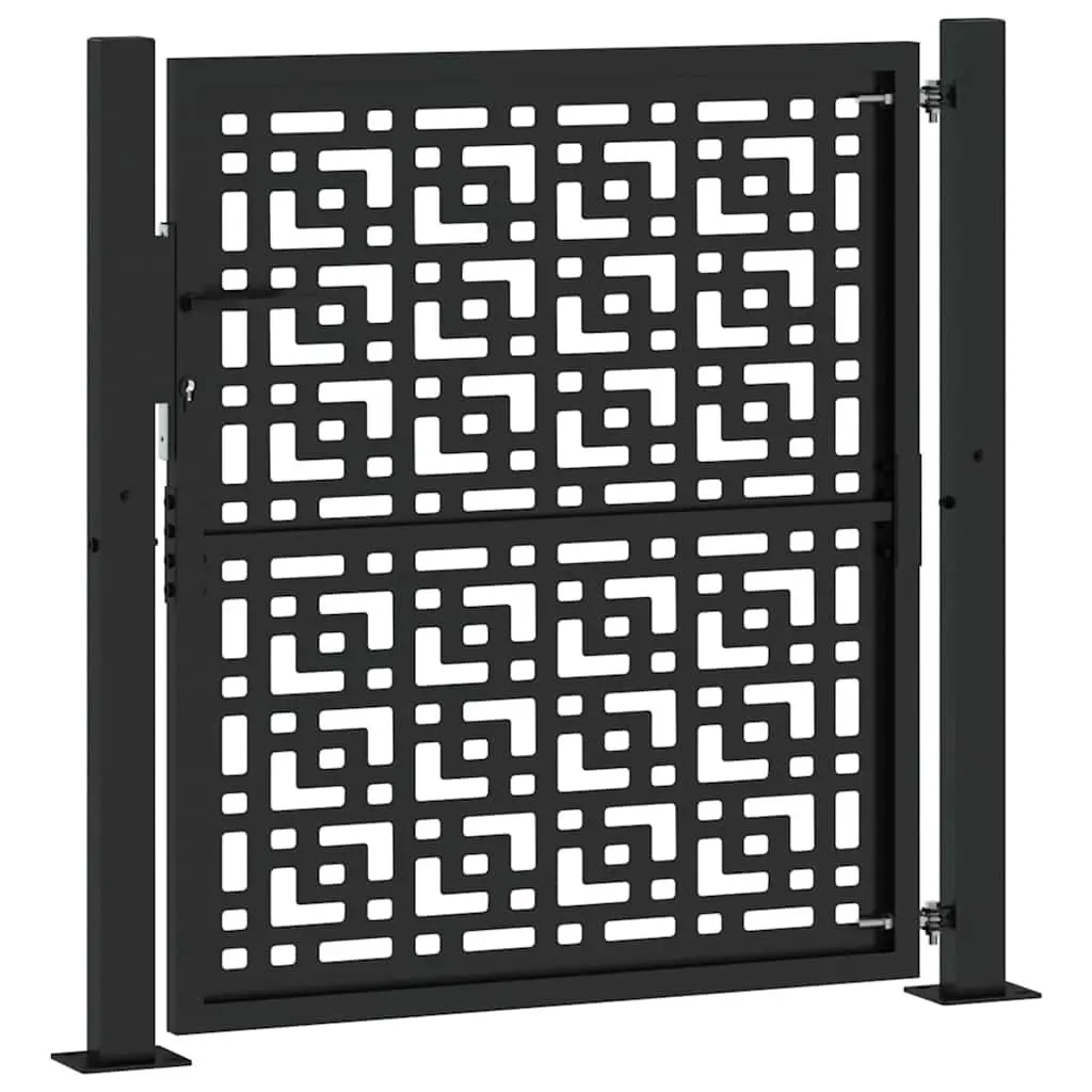 Garden Gate Black 100x100 cm Steel Cross Design Outdoor Fence Entry Lockable