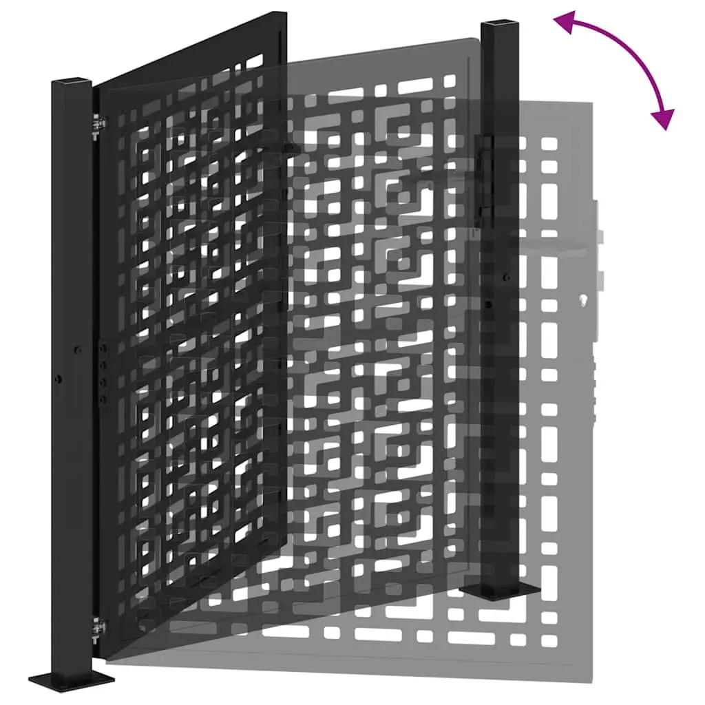 Garden Gate Black 100x100 cm Steel Cross Design Outdoor Fence Entry Lockable
