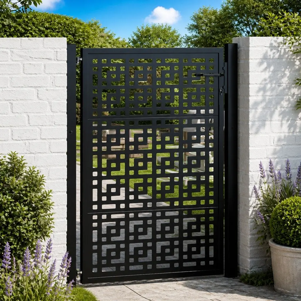 Garden Gate Steel Black 100x125cm Outdoor Fence Entry Security Door