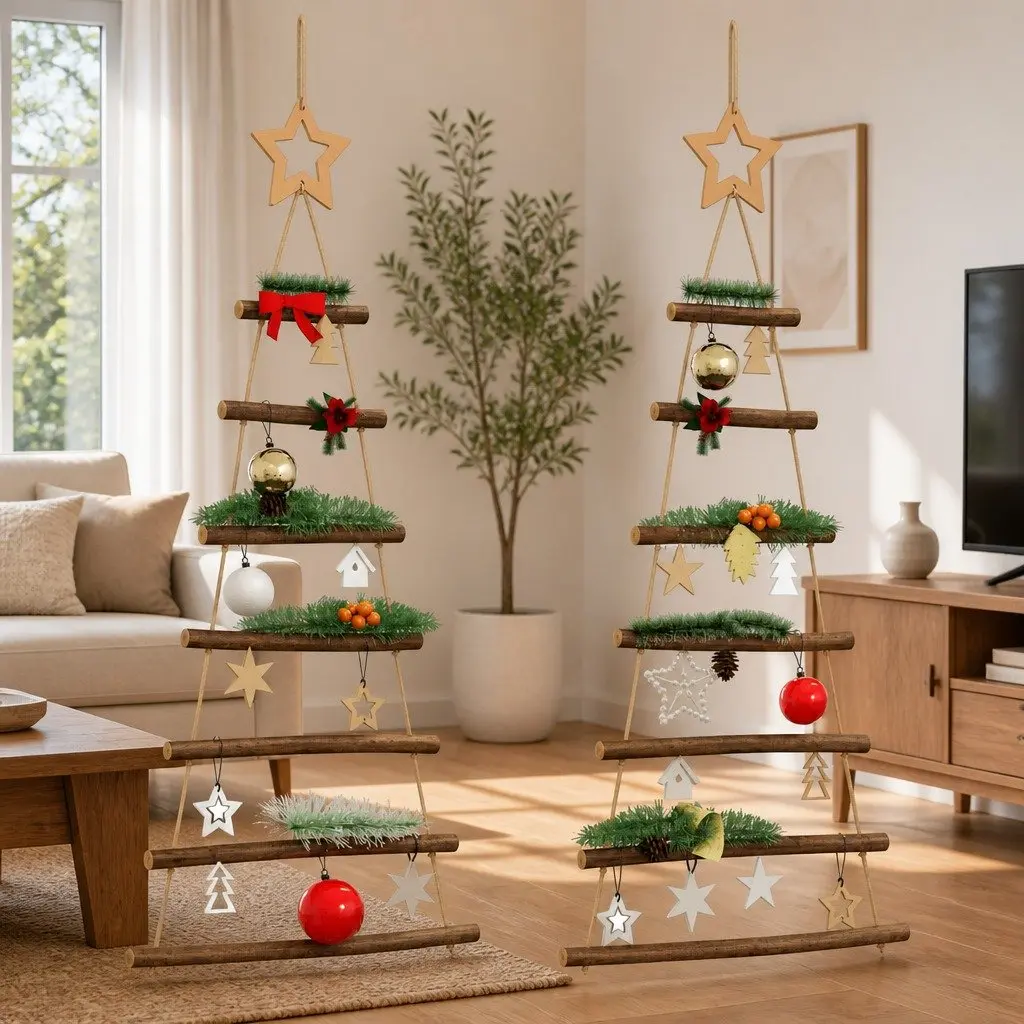 Hanging Christmas Tree Decorations Natural Wood Branch Wall Decor 42x90cm 2 Piece