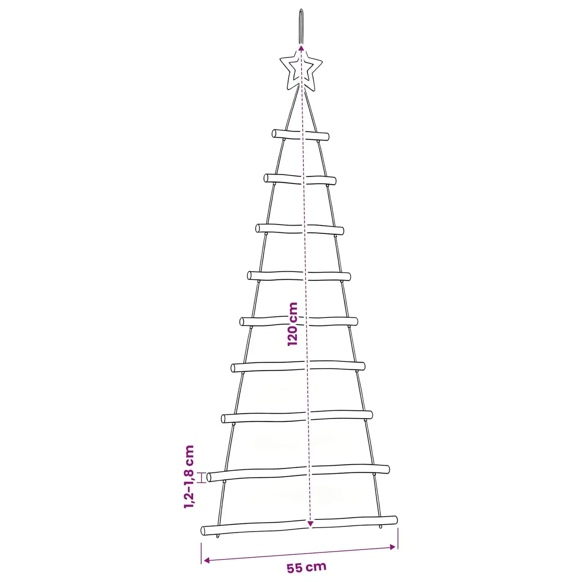 Hanging Christmas Trees Decoration Wooden Natural Branch 55 x 120 cm