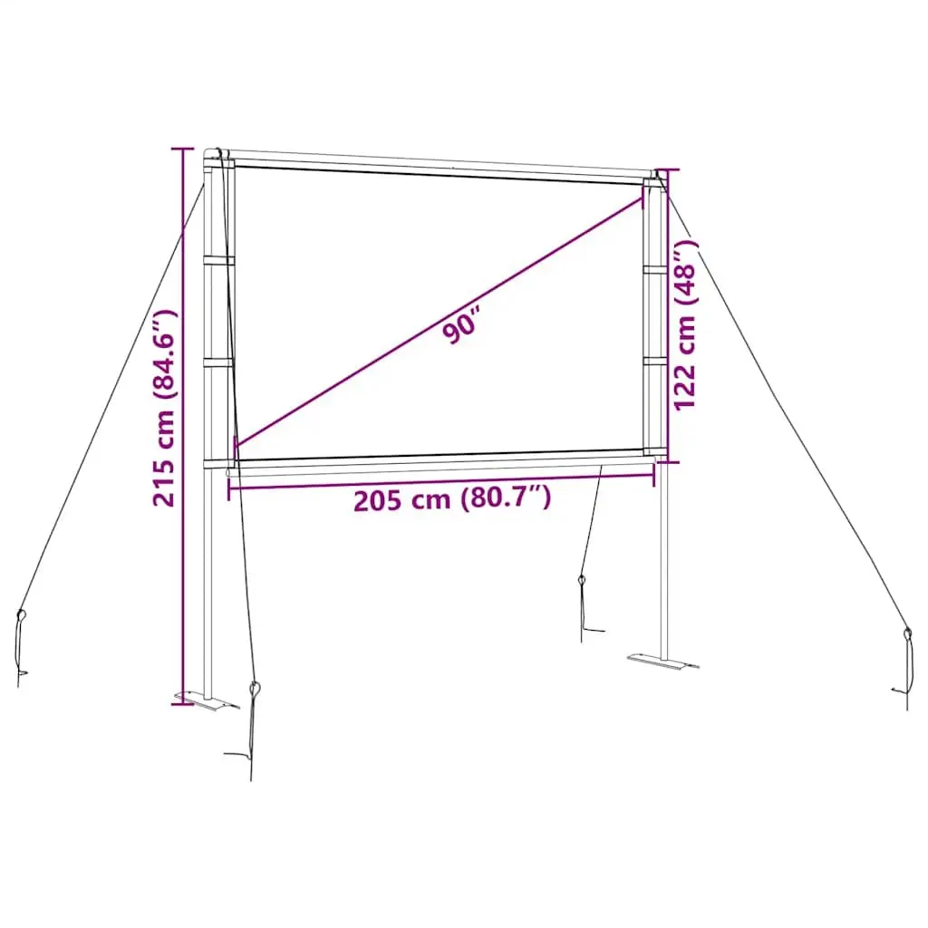 90 Inch 16:9 Projection Screen Manual Display White Portable Stand Home Theater