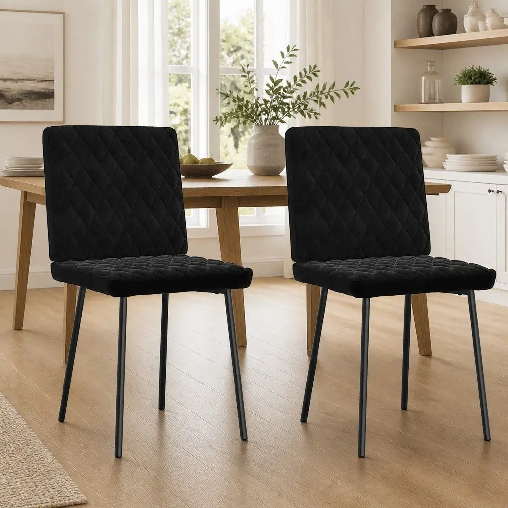 Dining Chairs 2 pcs Black Velvet Kitchen Room Seating