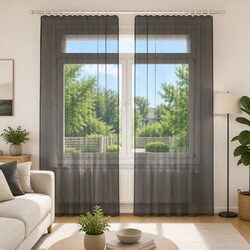 Black Semi-Transparent Voile Curtains - 2 Panels