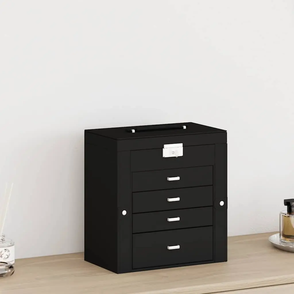 Jewellery Box Organiser 5 Layer with Mirror Lockable Black Storage Holder