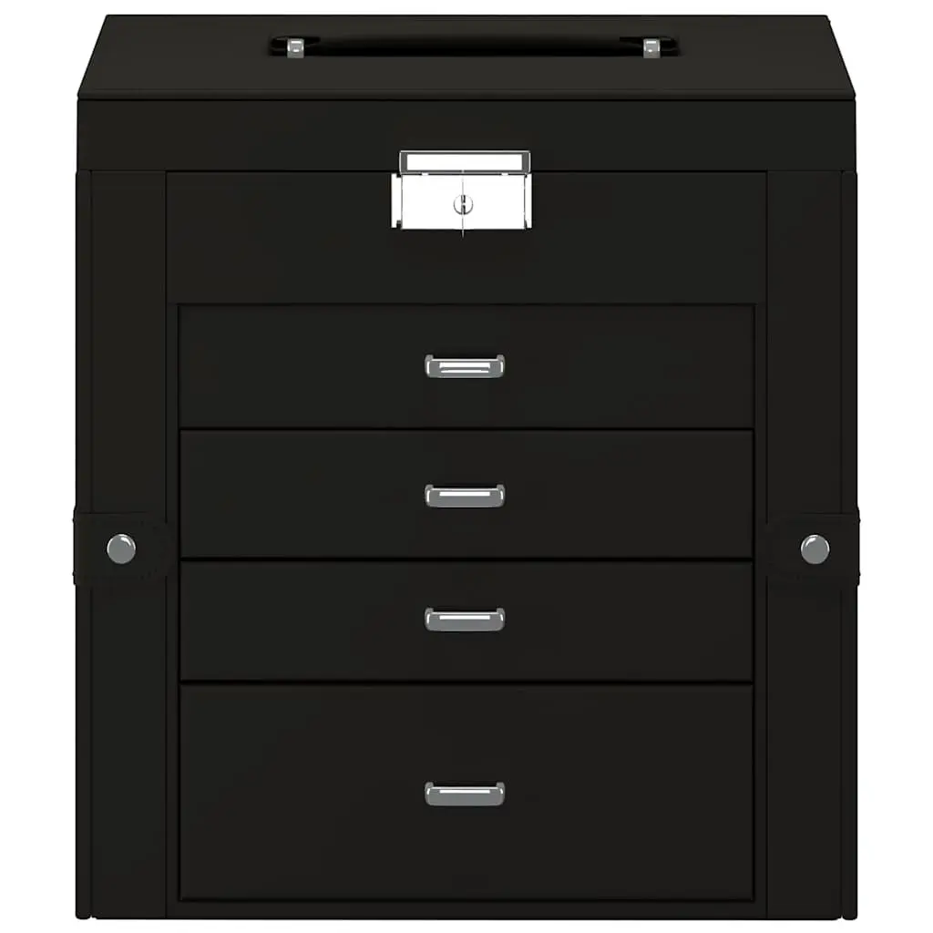 Jewellery Box Organiser 5 Layer with Mirror Lockable Black Storage Holder