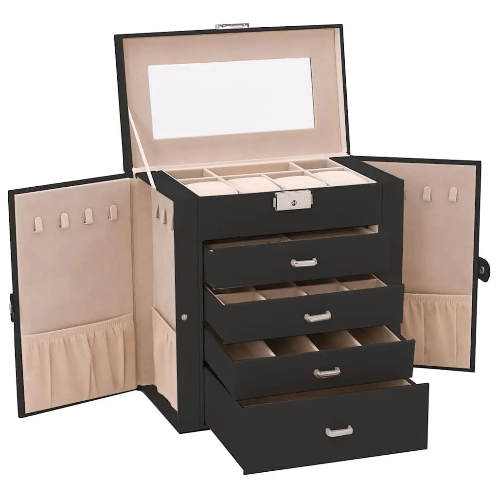 Jewellery Box Organiser 5 Layer with Mirror Lockable Black Storage Holder