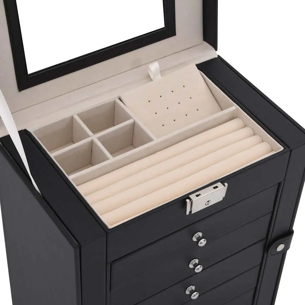 Jewellery Box 6-Layer Black Organiser Storage Case with Mirror