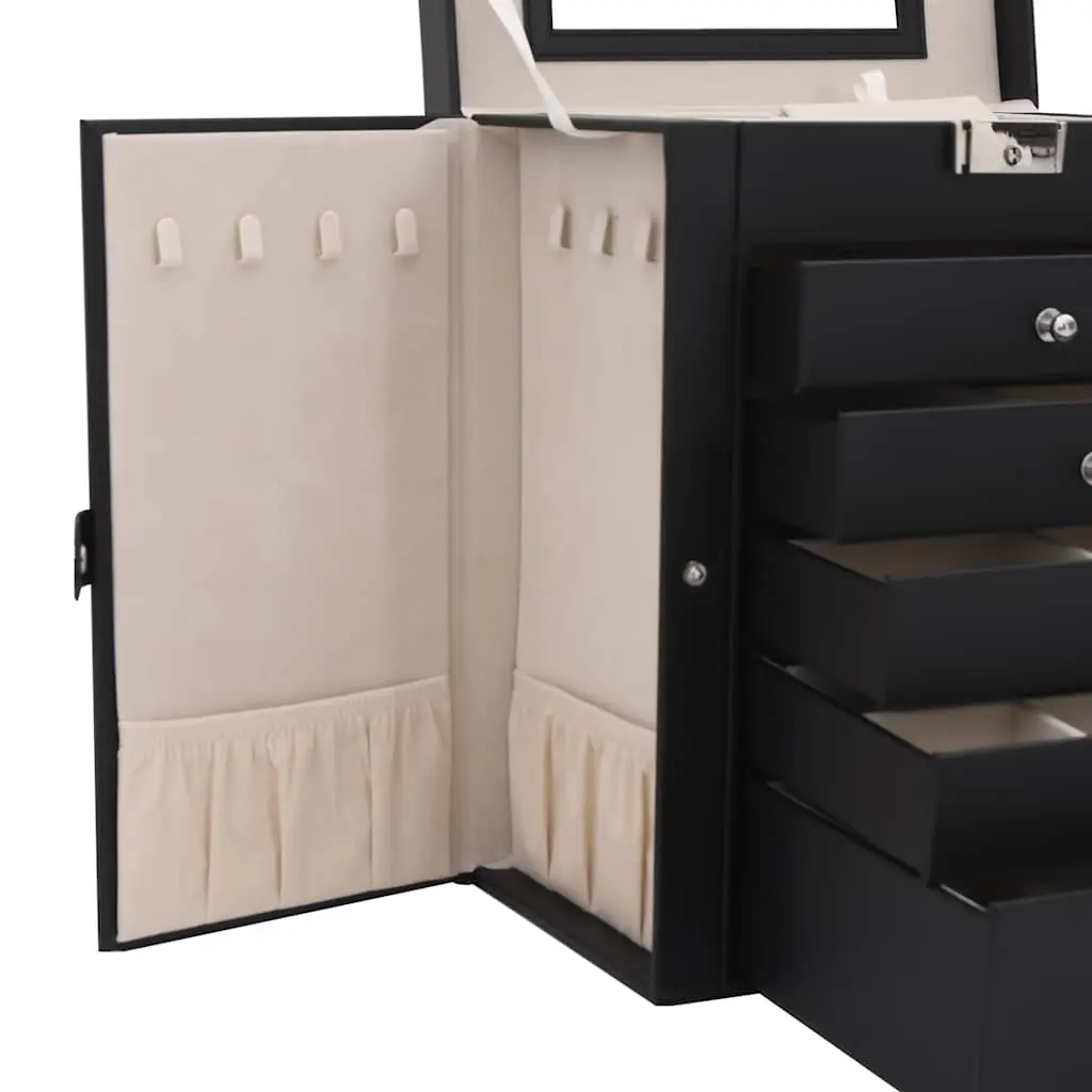 Jewellery Box 6-Layer Black Organiser Storage Case with Mirror