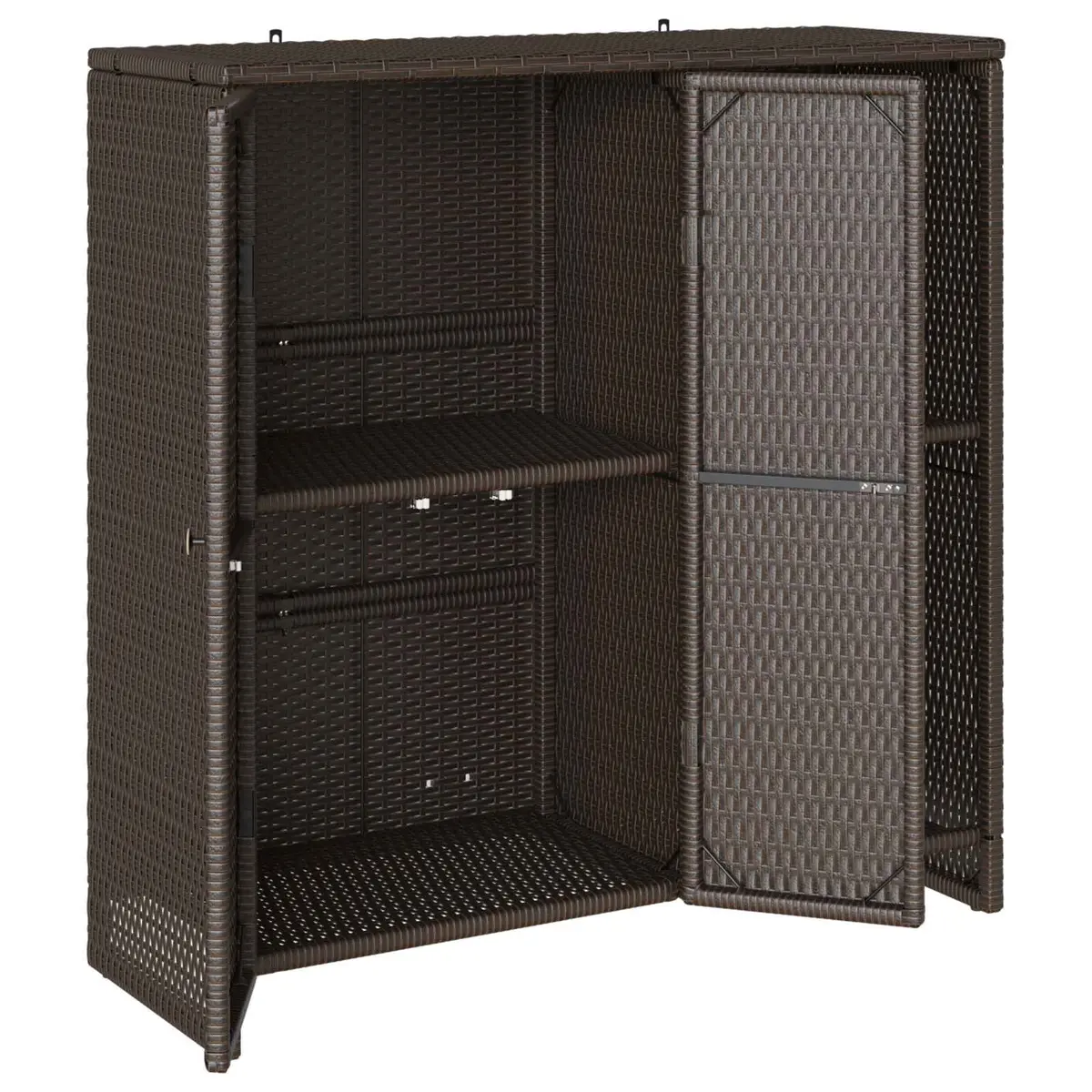 Rattan Storage Cabinet Brown Rectangular Living Room Furniture with Adjustable Shelves