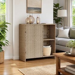 Practical Beige Rattan Storage Cabinet for Your Home