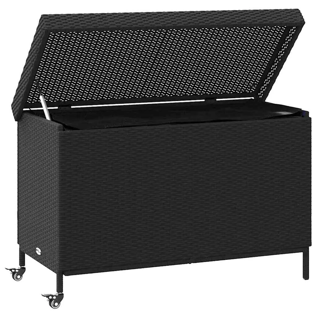 Garden Storage Box Outdoor Furniture Black PE Rattan with Wheels 110 x 55 x 73 cm