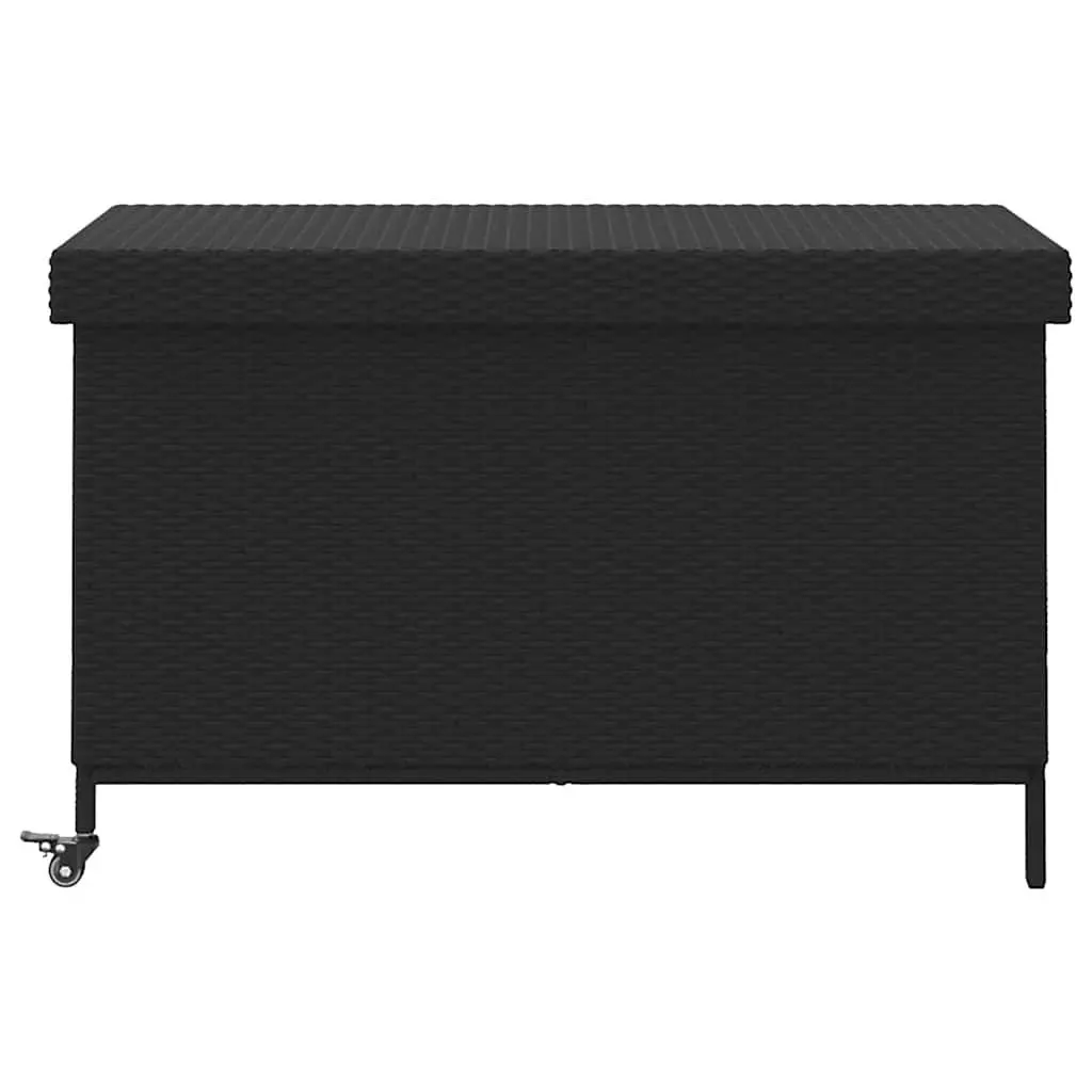Garden Storage Box Outdoor Furniture Black PE Rattan with Wheels 110 x 55 x 73 cm