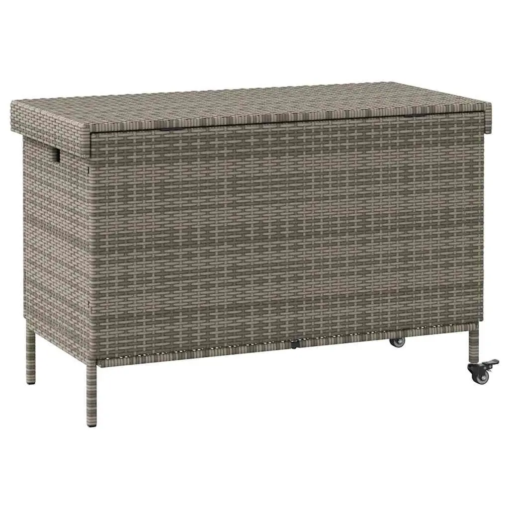 Garden Storage Box Grey Outdoor Furniture 110 x 55 x 73 cm Poly Rattan with Wheels