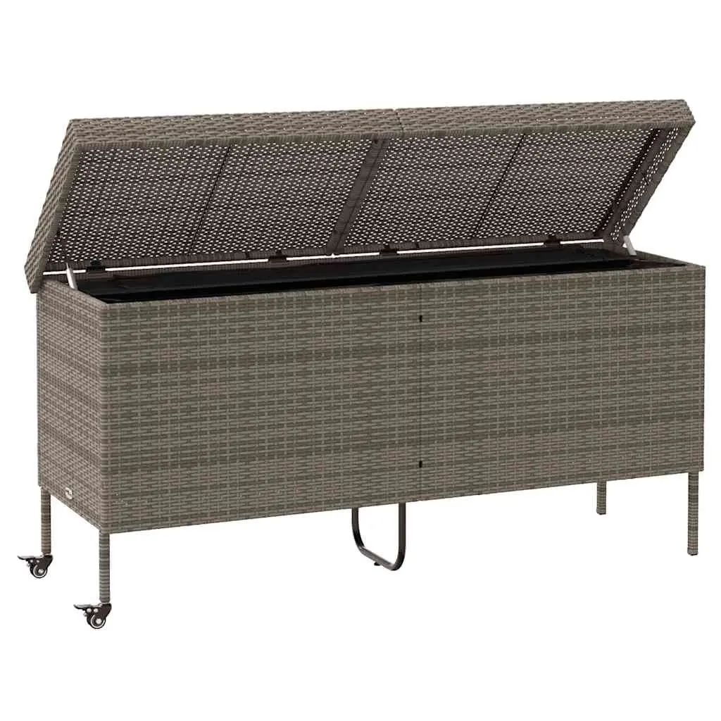 Garden Storage Box with Wheels Grey Outdoor Furniture Rattan Deck Patio