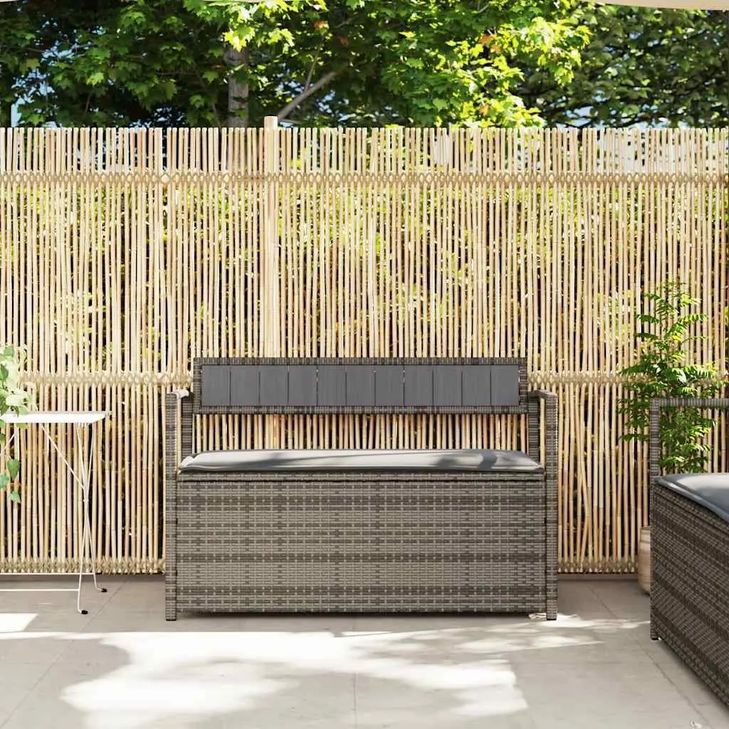 Garden Storage Bench with Cushion Outdoor Seating Poly Rattan Grey